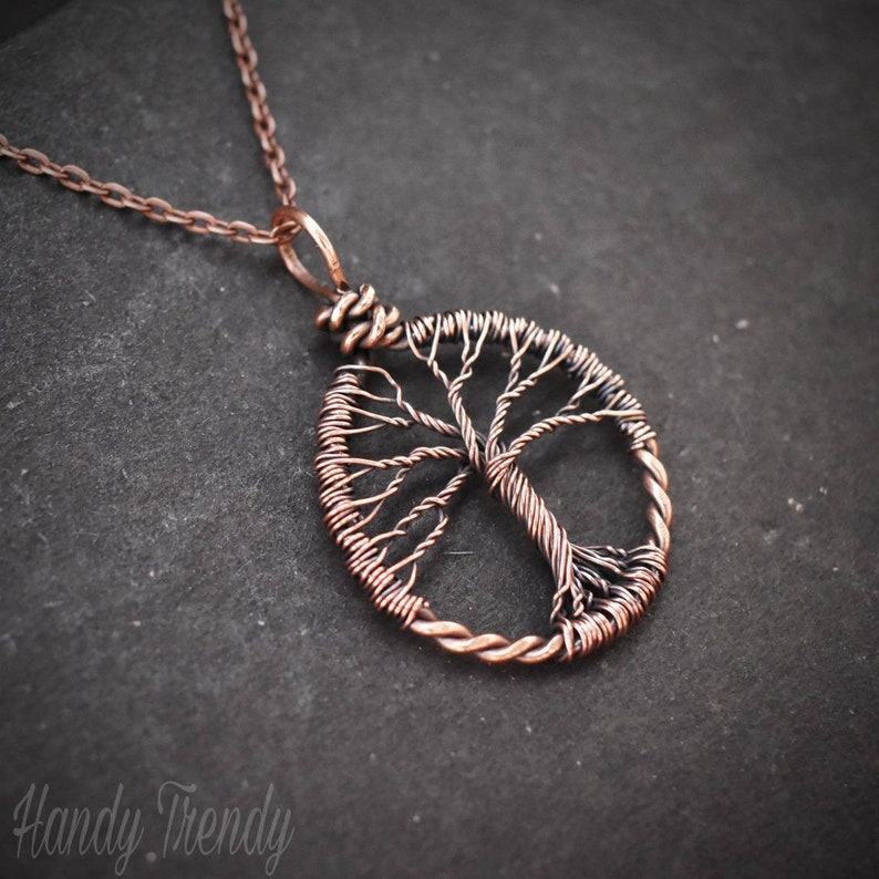 Unique handmade birthday gift for Her Mom Friend Sister Copper wire wrapped necklace Celestial artisan boho jewelry Tree of life pendant