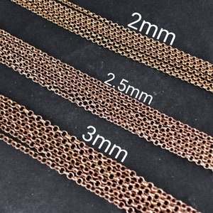 5 meter pure copper chain, 2mm 2.5mm 3mm size, Soldered link, rolo ring design, Jewelry finding, 16 feet full length, No plating, Raw copper