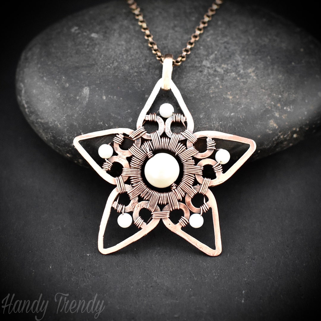 Pearl Star Pendant, Copper Wire Wrapped Jewelry, Unique Handmade ...