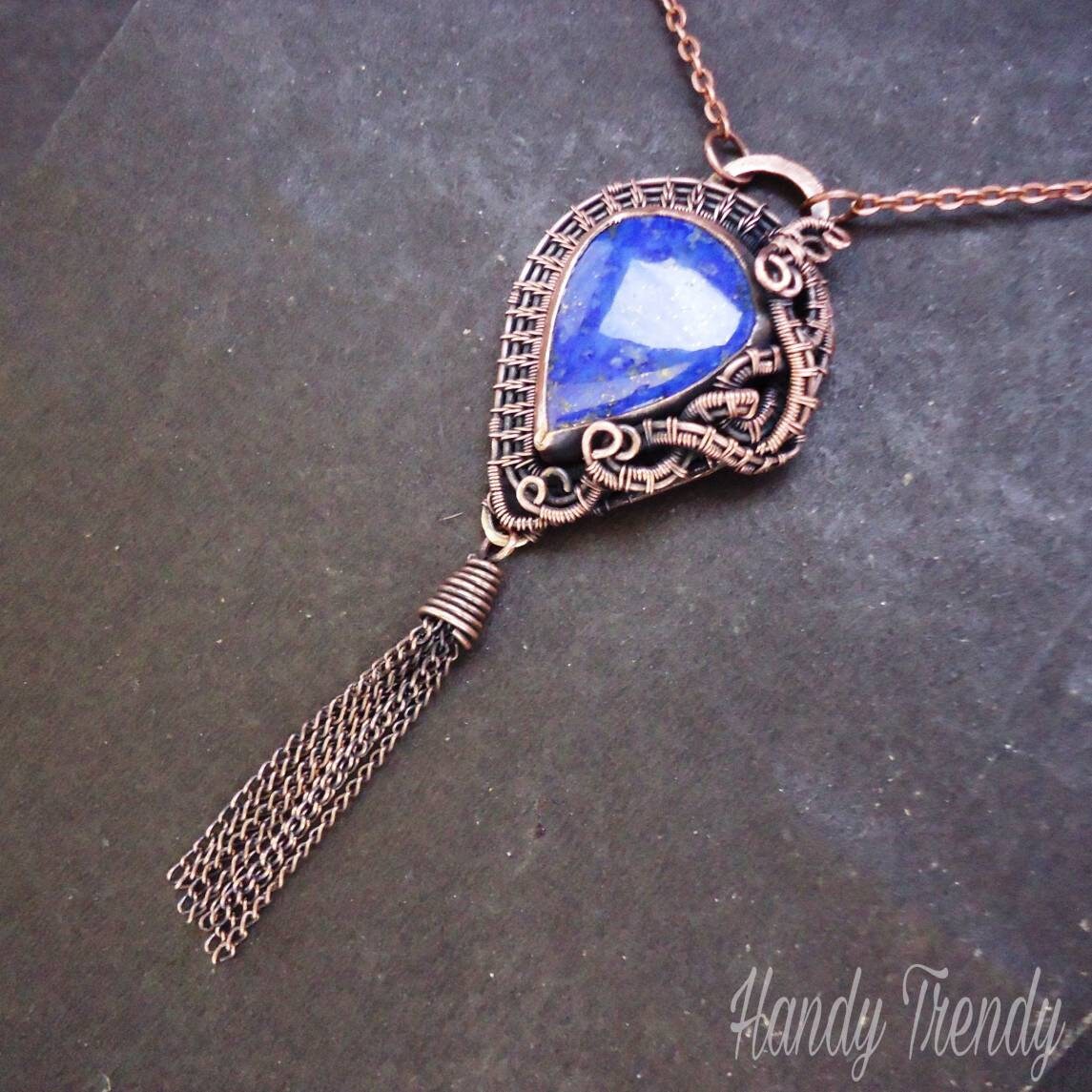 Lapis lazuli pendant Wire wrap necklace Copper necklace | Etsy