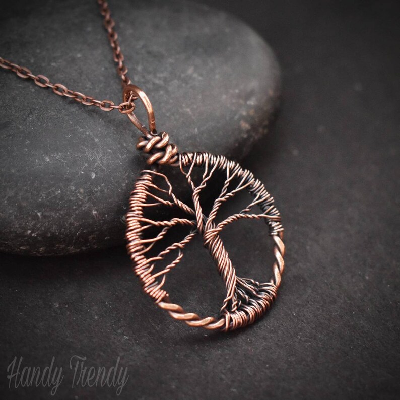 Unique handmade birthday gift for Her Mom Friend Sister Copper wire wrapped necklace Celestial artisan boho jewelry Tree of life pendant