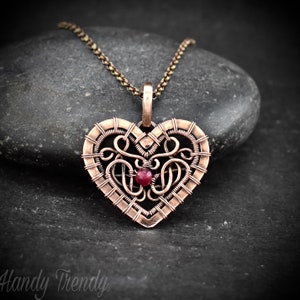 Wire Wrapped Copper Heart Pendant: Dyed Jade Boho Necklace
