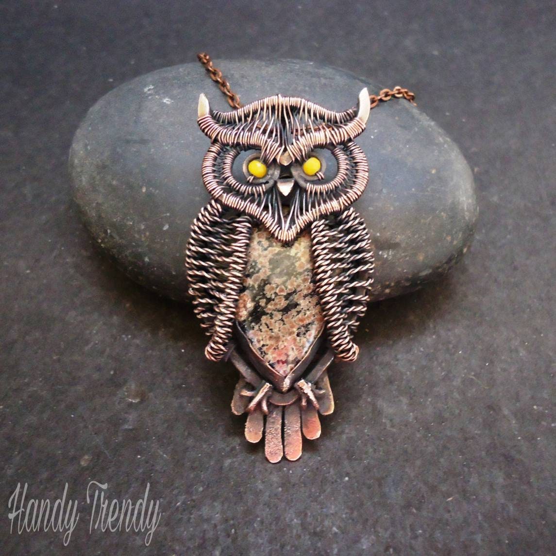 Owl pendant Copper wire wrapped jewelry Miniature Bird Etsy