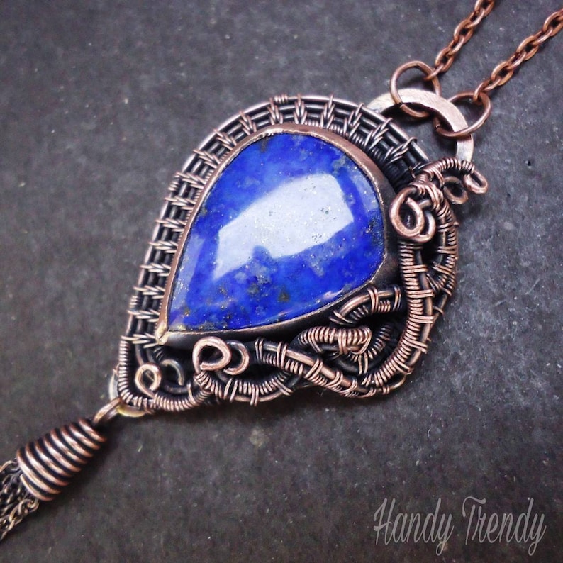 Lapis lazuli pendant Wire wrap necklace Copper necklace Etsy