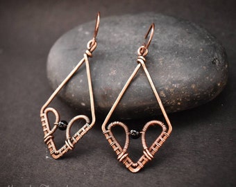 Onyx kite earrings, Copper Wire wrap jewelry, Unique Handmade gift for Her Friend Mom Sister, Casual dangle earring, Artisan Boho jewellery