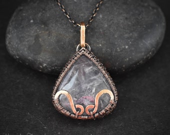 Rose quartz pendant Wire wrap rose quartz necklace Copper wire wrap jewelry handcrafted gift for mom Unique necklace pendant Healing stone