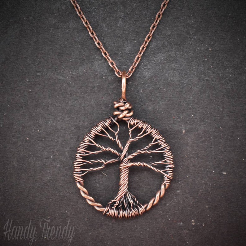 Unique handmade birthday gift for Her Mom Friend Sister Copper wire wrapped necklace Celestial artisan boho jewelry Tree of life pendant
