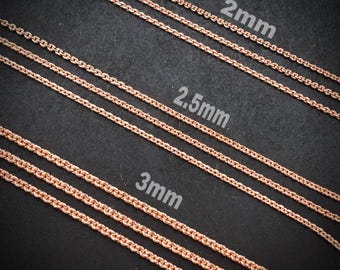 5 meter pure copper chain, 2mm 2.5mm 3mm size, Soldered link, Snake design, Jewelry finding, 16 feet full length, No plating, Raw copper