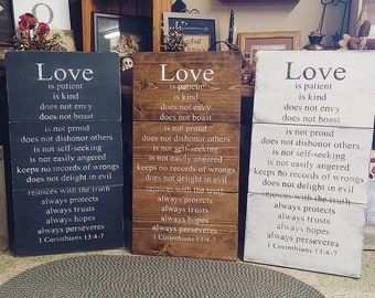 Love is patient love is kind, bedroom wall decor, handmade wall decor, love never fails wood sign , rustics wood sign, valentines day gift