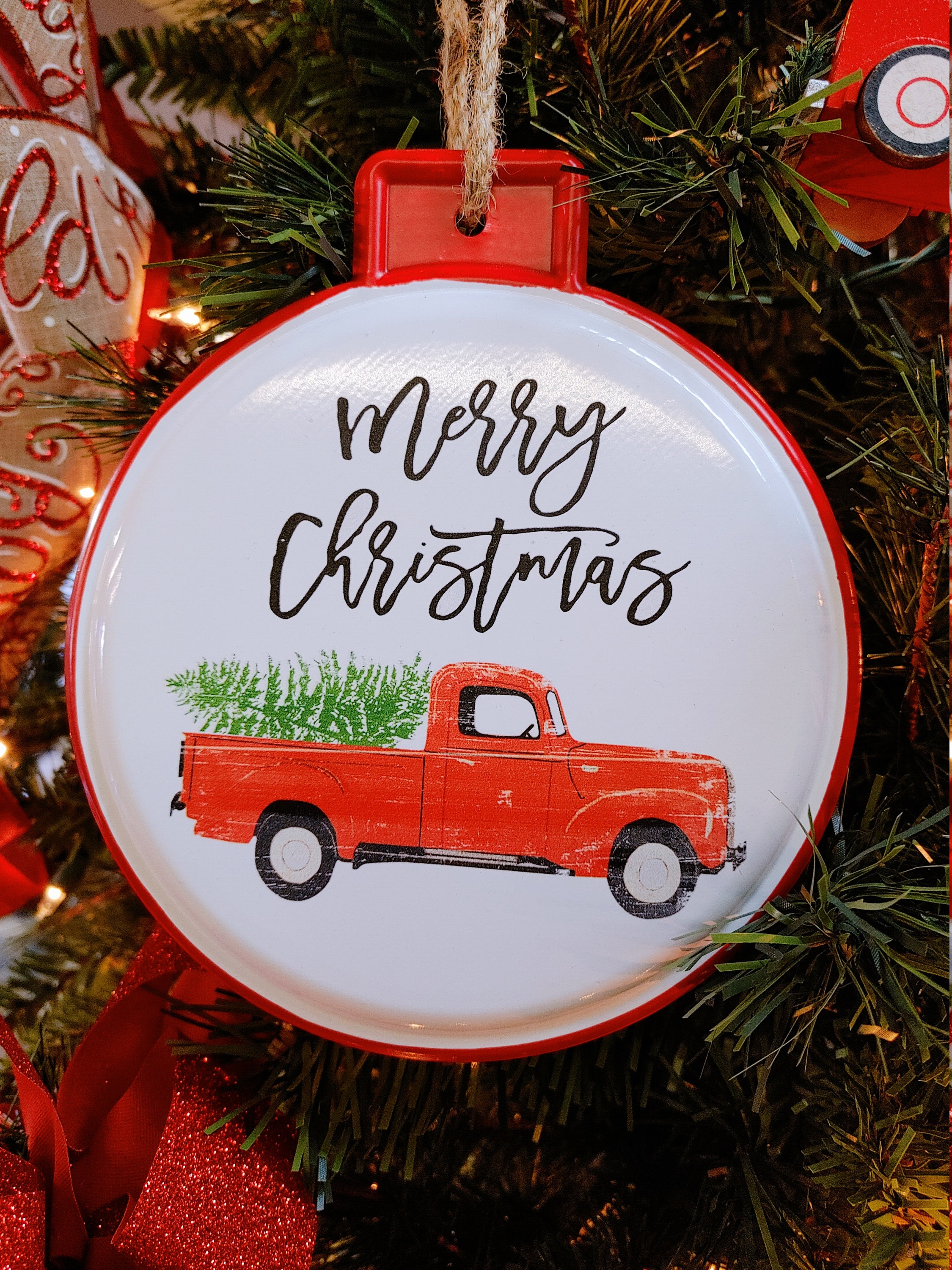 Red truck Christmas tree ornament vintage red Christmas truck Etsy