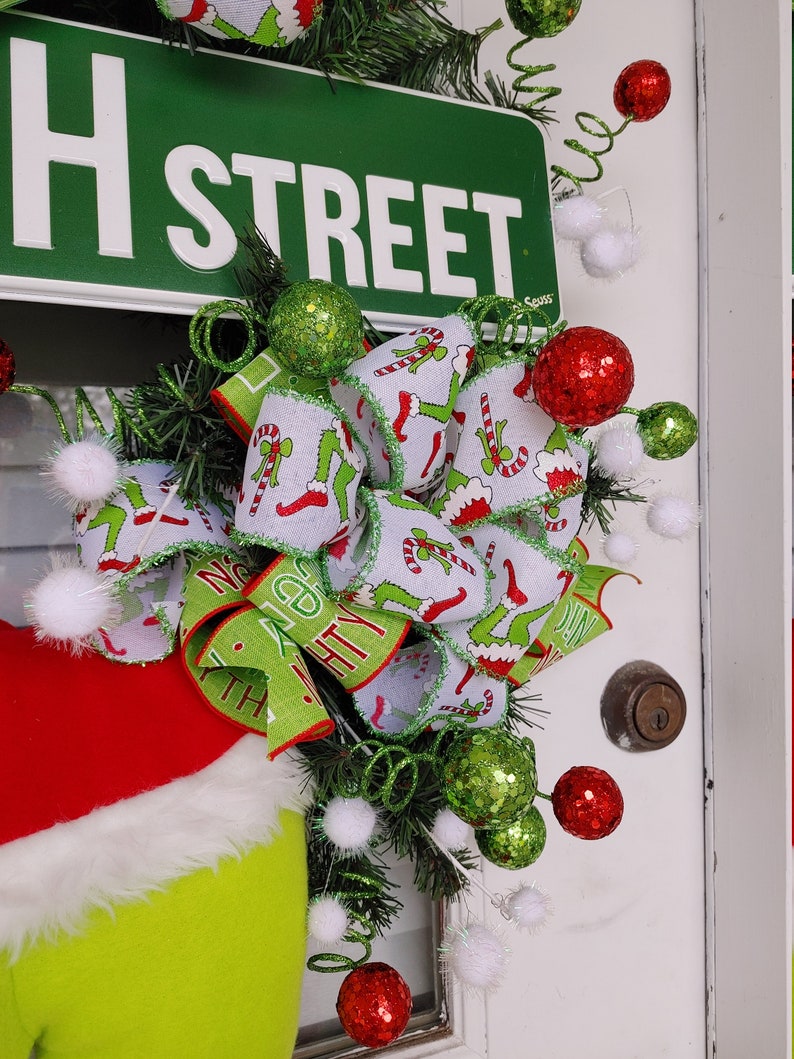 Cute Grinch Wreath or Front Door Grinch Street Wreath for Etsy