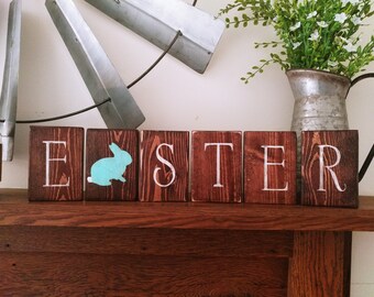 easter bunny blocks, wood bunny, rustic bunny blocks, easter blocks, bunny farmhouse decor, easter farmhouse mantel decor, wood spring signs