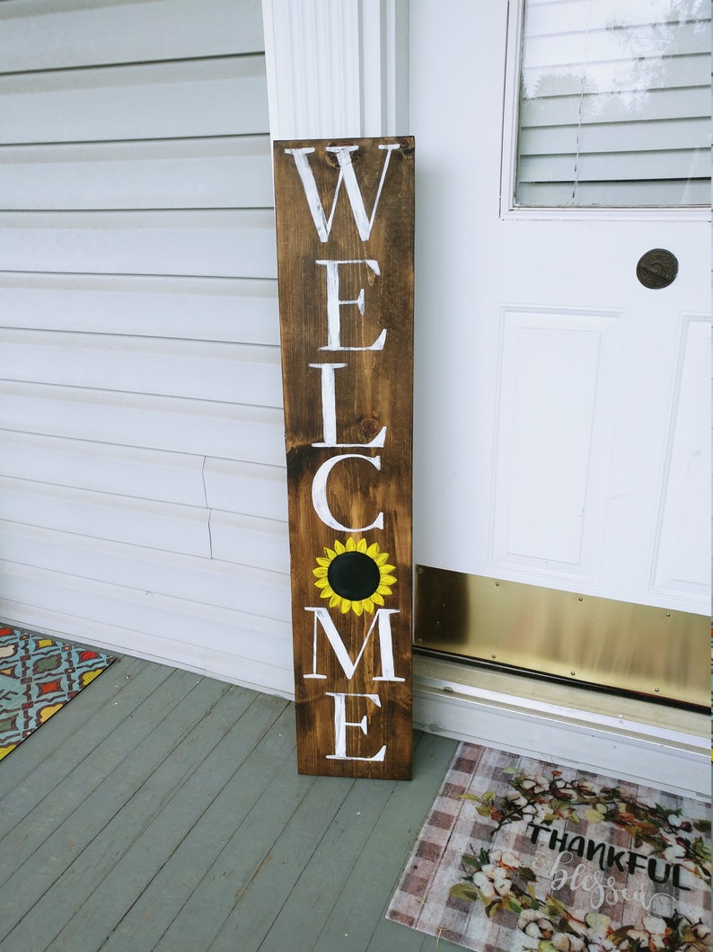 Vertical Welcome Sign, Vertical Welcome Sign for Front Porch, Sunflower ...