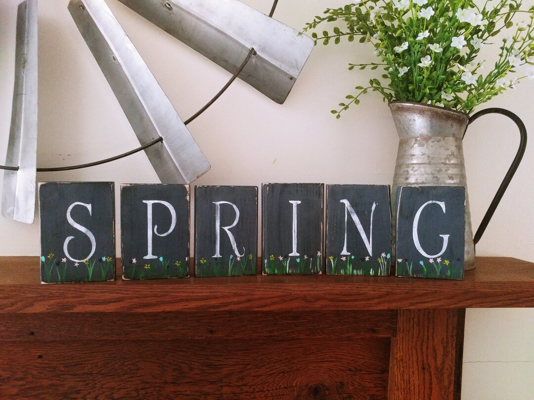 Spring Block Decor Easter Spring Decor, Wood Blocks, Spring Signs, Wooden Blocks, Spring ...
