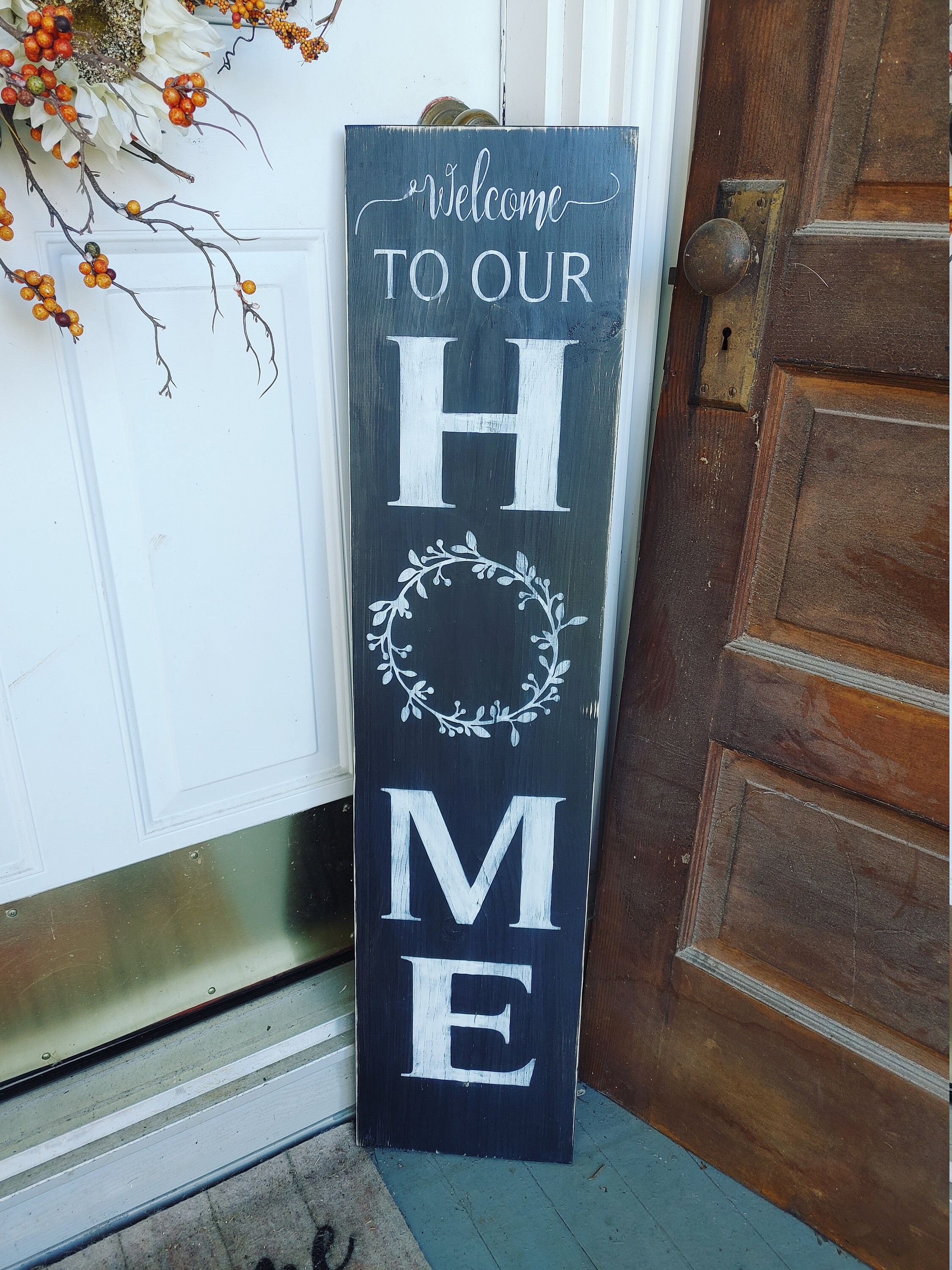 Vertical to our home wood sign sign for front Etsy