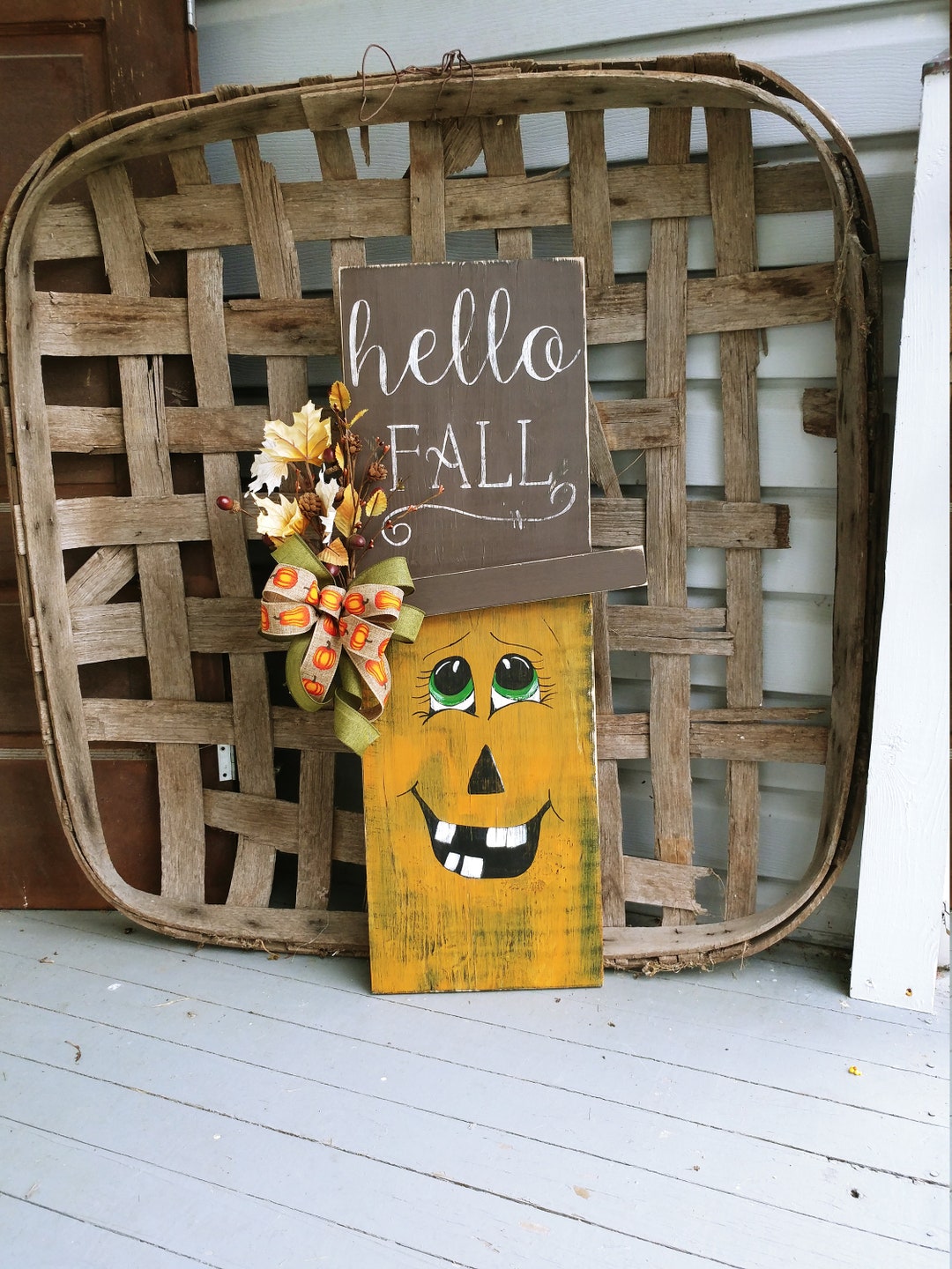 Wooden Pumpkin for Front Door, Fall Porch Decoration, Entry Decor for ...