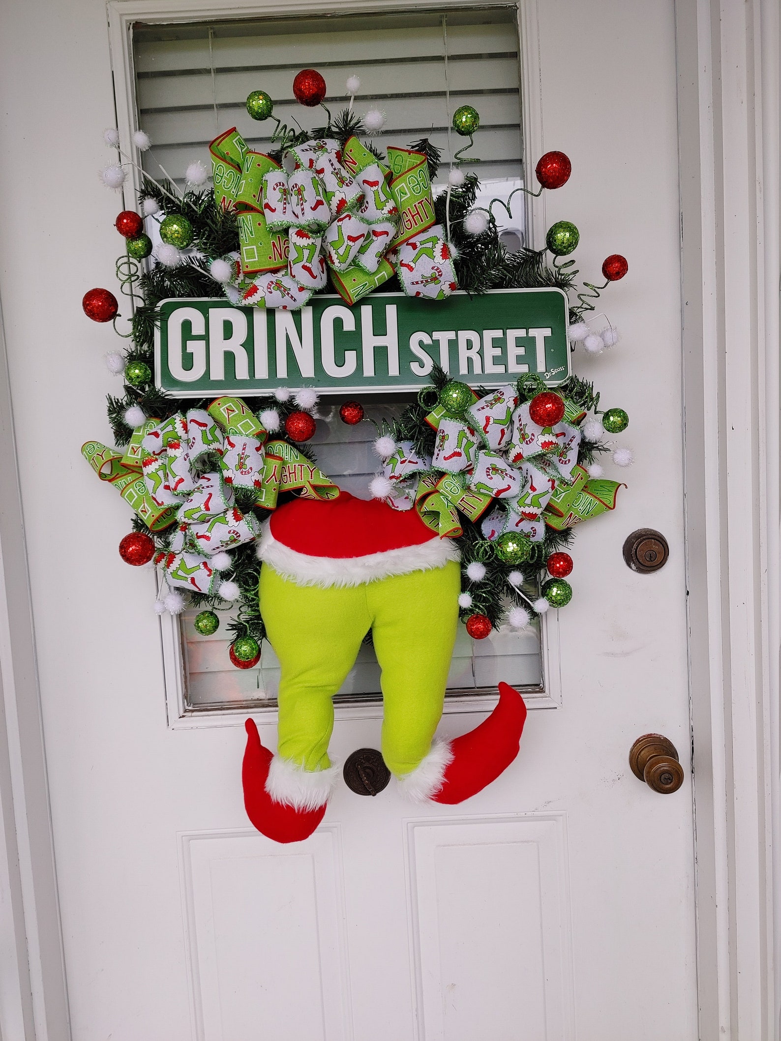 Cute Grinch Wreath or Front Door Grinch Street Wreath for Etsy