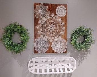 Doily wall decor, handmade farmhouse wall decor, boho wall decor,