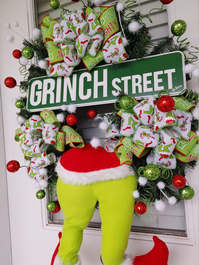 Cute Grinch Wreath or Front Door Grinch Street Wreath for Etsy
