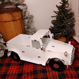 Metal white truck, metal truck decor, metal red truck decor, farm decor, man cave decor, gift for him, truck decorating, Christmas truck