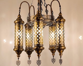 Chandelier Light Fixture, Living Room Lamp Sets, Amazing 5 Pcs Blowing Glass Light, Turkish Lighitng, Morrocan Lamp, Unique Chandelier Light