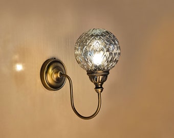 Wall Sconce Bedroom Lighting, Antique Brass Lighting, Modern Glass Globe Sconce, Modern Minimalist Fabric Wall Sconce,