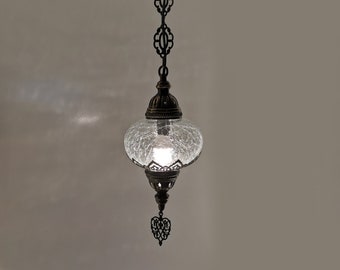 Moroccan Crack Single Ceiling Lamp, Turkish Hanging Chandelier, Moroccan Laser Blown Glass Lights, Turkish Mosaic Pendant Chandelier