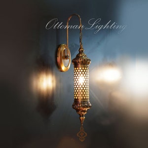 Swan Brass Wall Lighting, Moroccan-Inspired Antique Wall Sconce, Wall Light, Sconce Lamp, Clear Glass Unique Wall Lamp, Wall Sconce Lighting