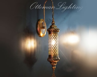 Swan Brass Wall Lighting, Moroccan-Inspired Antique Wall Sconce, Wall Light, Sconce Lamp, Clear Glass Unique Wall Lamp, Wall Sconce Lighting