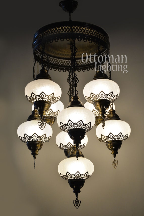 9 Globes Turkish Mosaic Ceiling Lamp Moroccan Glass Chandelier