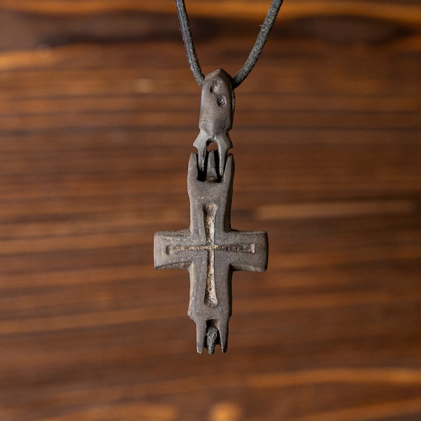 Medieval Pendant (Double Cross) Encolpion 11th-12th Century AD, Crusader Necklace, Ancient Cross, Rare Relic