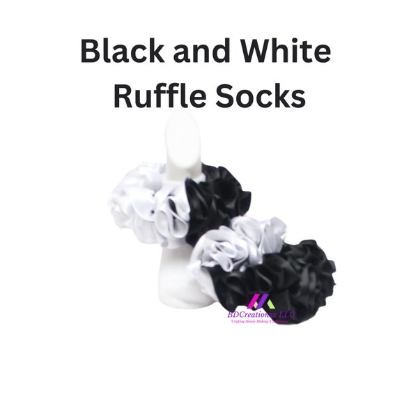 Black and White Ruffle Socks  ~ Baby Tutu Sock ~  Ribbon Socks for Infants ~ Frilly Sock For Girls ~ Perfect for Parties, Wedding