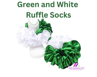 Green and White  Ruffle Socks | Fluffed Socks | Tutu Socks