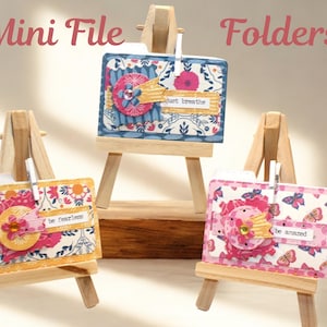 Mini File Folder Set of 3, 3x2 Inch Junk Journal Ephemera, Scrapbook Decor, Handmade Folder Embellishments, One of a Kind
