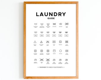 Laundry Symbols, Laundry Guide Printable, Washing Instructions, Washing guide, Cloth washing poster, Laundry room art, Laundry print