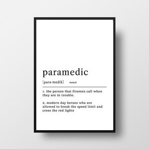 Paramedic Printable, Paramedic gift, Paramedic wall art, Funny paramedic print, Paramedic graduation gift, Paramedic definiton, Dictionary