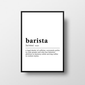 Barista Printable, Barista Gifts, Barista Decor, Coffe Shop Decor, Wall Art, Funny Dictionary Definition, Coffeehouse decor, Cafe decor