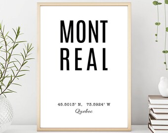 Montreal Print, Montreal Printable, Montreal Typography, Montreal Wall Art, Montreal Poster, Montreal Quebec, City Prints with Coordinates