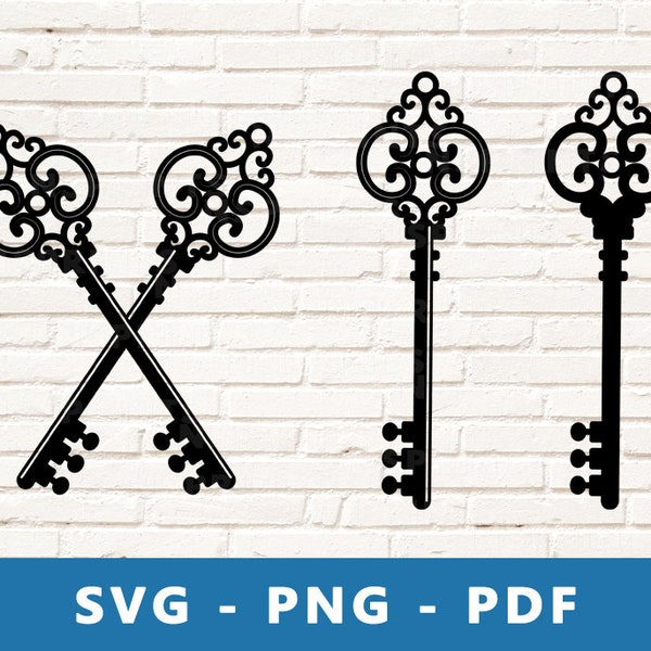 Vintage Key SVG, Old Key PNG, Door Key Clipart, Key , Key Cut File, Key Stencil, Cricut Silhouette Cut File, Print At Home