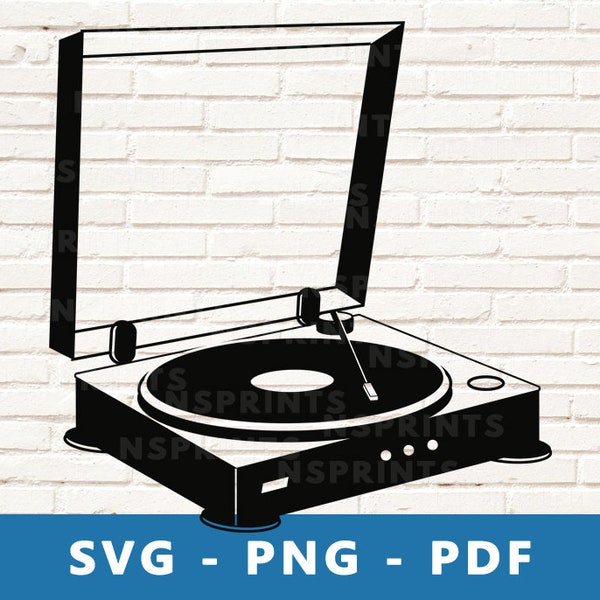 Plattenspieler SVG, Plattenspieler PNG, Vinyl Record Player Vektor, Plattenspieler geschnitten Datei, Plattenspieler Cricut Silhouette geschnitten Datei, Druck zu Hause