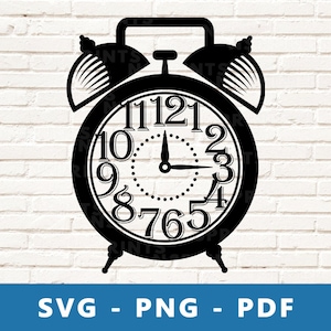 Wecker SVG, Wecker PNG, Retro Uhr Clipart, Vintage Uhr Schnittdatei, Altmodische Uhr Cricut Silhouette Schnittdatei, Print At Home