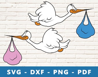 Stork SVG, Stork PNG, Stork Baby Service Clipart, Stork Vector, Baby Shower Svg, Stork Cut File for Cricut and Silhouette, Baby Arrival