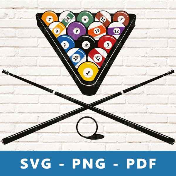 Billard SVG, billard PNG, Snooker Svg, Snooker Png, piscine Clipart, billard coupe fichier, billard Cricut Silhouette fichier, impression à la maison