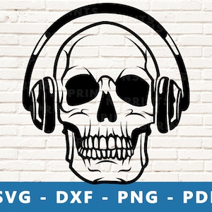 Skull with Headphones Svg, DJ Skull Png, Skull Earphones Vector, Skull Svg, Music Skull Clipart, Heaphones Skull Cricut Silhouette Cut File