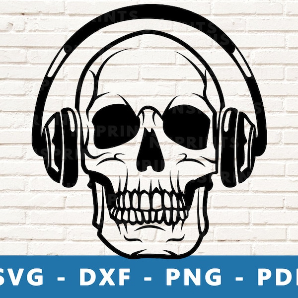 Skull with Headphones Svg, DJ Skull Png, Skull Earphones Vector, Skull Svg, Music Skull Clipart, Heaphones Skull Cricut Silhouette Cut File