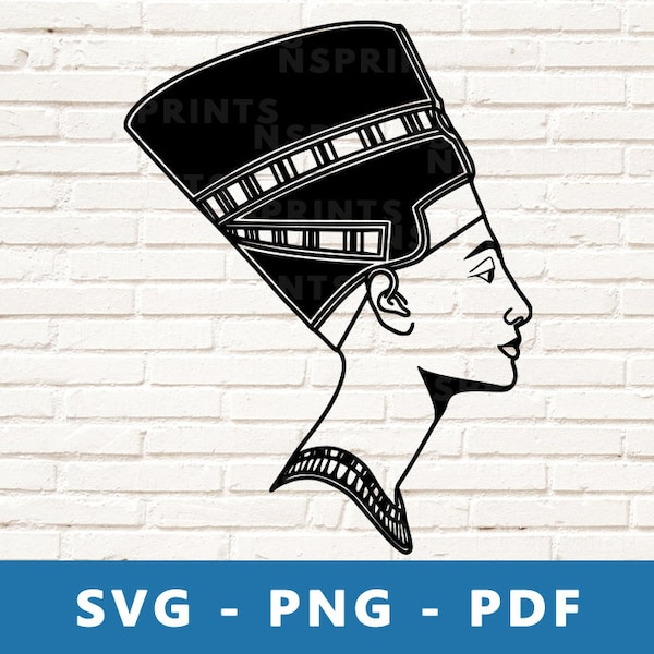 Nefertiti SVG, Nefertiti PNG, Egyptian Clipart, Historical Egypt Cut File, Nefertiti Stencil, Cricut Silhouette Cut File, Print At Home