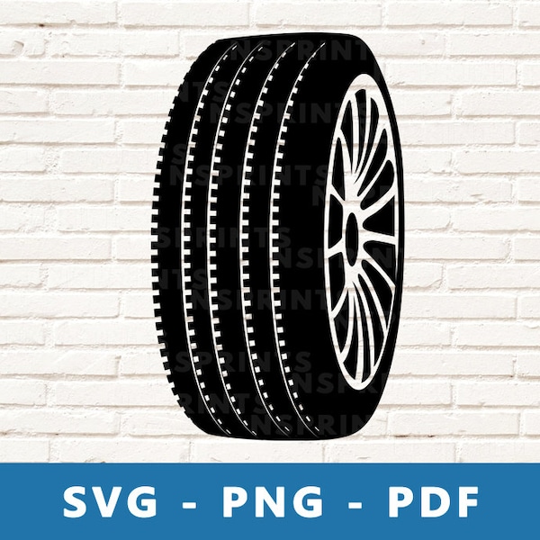 Tire SVG, Tire PNG, Wheel Cut File, Car Wheel Vector, Tire Clipart, Tire Cut File, Car Parts Image for Cricut Silhouette , Print At Home