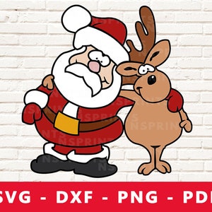 Père Noël et Rennes SVG, Père Noël avec Rennes PNG, Clipart Père Noël, Père Noël Dessin Animé Noël Svg, Fichier Coupe Père Noël pour Cricut Silhouette