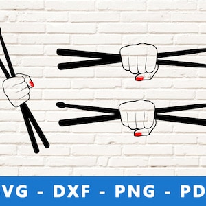 Baguettes croisées en main féminine Svg, femme batteur SVG, tambour musique bande PNG, batteur fille vecteur, batteur Clipart, baguettes Cricut