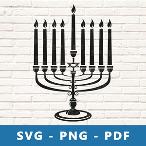 Menorah SVG, Menorah PNG, Hanukkah Clipart, Fichier de coupe de symbole juif, Image festive juive pour Cricut Silhouette Cut File, Imprimer à la maison